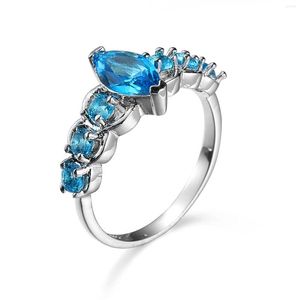 Wedding Rings Elegant Silver Color Fashion Jewelry Sea Blue Horse Eye Crystal For Women Anniversary Accessories