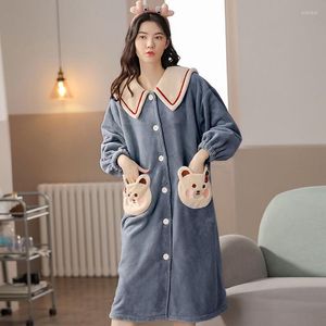 Women's Sleepwear Winter Robe Pajamas Female Nightgown Thickened Students Cute Long Paragraph Velvet Korean Version Women