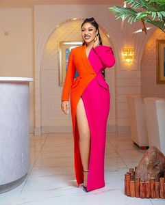 Party Dresses Orange And Fuchsia Formal Evening Dress For Women 2023 Color Matching Sexy Side Slit V Neck Suit Prom Gowns Custom Made 230208