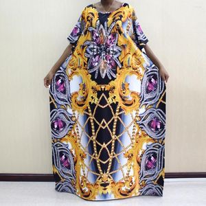 Ethnic Clothing High Quality 2023 Summer African Print Dresses Round Collar Colorful Pattern Printing Beauty Noble Mama Vestidos For Party