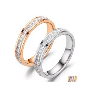 Med sidonstenar Titanium Steel Inlaid Zircon Par Ring Wedding Engagement Anniversary Lover Jewel Gift Drop Delivery DHJ7M