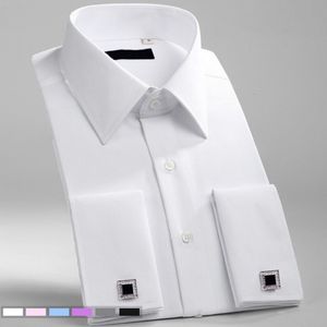 Mens Casual Shirts M6XL French Cuff Dress White Long Sleeve Formal Business Buttons Male Regular Fit Cufflinks 230208