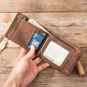 Wallets Handmade Custom Crazy Horse Leather Retro Horizontal Zipper Men's Wallet Cowhide Simple Distressed Ladies Tide