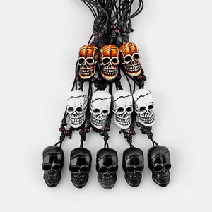 Anhänger Halsketten 12PCS Weiß/Braun/Schwarz Harz Imitation Yak Knochen Große Halloween Gothic 3D Schädel Kopf Knochen anhänger Halskette Einstellbar G230206