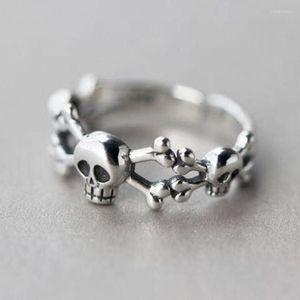 Eheringe 2023 versilbert Totenkopf für Frauen Mode trendiger Schmuck große verstellbare antike Anillos