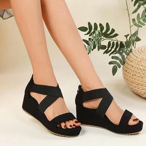 Sandals Ladies Fashion Summer Solid Color Open Toe Elastic Wedge Earth For Women Size 6