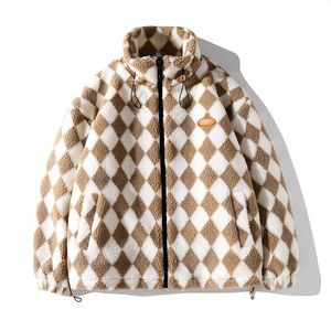 Мужские куртки зимние и женские пальто для пар уличная одежда из искусственного меха ягненка теплая мода клетчатый флисовый шерпа для мужчин 230207