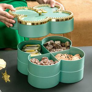 Tallrikar Blommaform Snack som serverar Tray Dekorativa plastiska uppdelade skålar för Family Party Candy Nuts förvaringslåda med lock