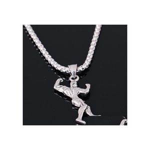 Pendant Necklaces Weightlifting Necklace Muscle Men Sport Fitness Hip Hop Jewelry Drop Delivery Pendants Dh2Nm