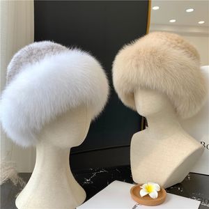 Designer hat Beanie/Skull Caps Women's Real Mink Fur Hat Knitted Bowler Hat Top Hat Beanie Cap W Fur Brim 2024 new