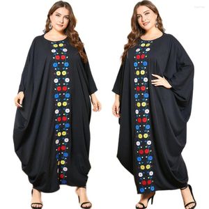 Ethnic Clothing Black Embroidery Abaya Women Batwing Sleeve Robe Oversized Loose Casual Muslim Dubai Long Maxi Dress Islamic Ramadan