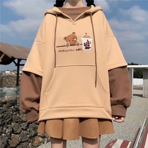 Hoodies das mulheres moletons Harajuku Moda Mulheres Hoodies Roupas de Inverno Kawaii Fleece Cute Urso Anime Meninas Estética Manga Longa Pulôver 230208