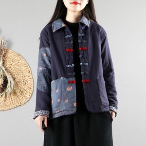 Ethnische Kleidung Chinesischer Stil Frauen 2023 Winter Baumwolljacke Patchwork Langarm Tang-Anzug Damen Tops Warme Mäntel 11886
