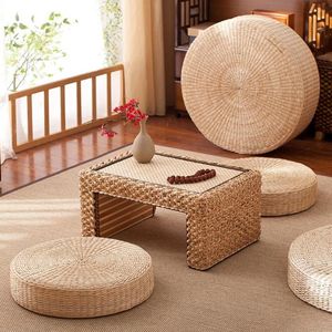 Pillow Useful Handmade Skin-friendly Multi-purpose Round Shape Straw Weave Floor Pouf