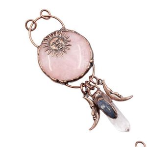 Charms 1 Pcs 4 Inch Gunmetal Bronze Plated Rose Quartz Sun Moon Clear Kyanite Pendant For Necklace Jewelry Diycharms Drop Deli Dh4Kr