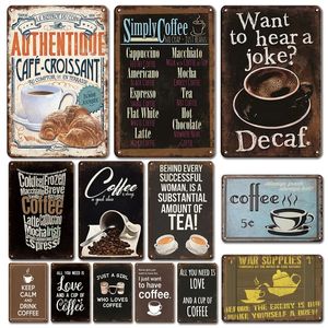 Antik kaffesaffisch Metallmålning Tennskylt Vintage Cafe Bar Kitchen Decoration Plaques Retro Restaurang Art Wall Stickers Signs 20cmx30cm Woo