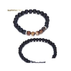 Charm Bracelets Handmade 6Mm 8Mm Black Matte Onyx Beads Bracelet For Women Men 2Pcs/Set Elastic Natural Stone Fashion Jewelry Gift D Dhivh