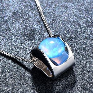 Pendant Necklaces Bamos Fashion Female Silver Color Blue/White Round Opal Necklace Wedding Jewelry For Women GiftsPendant