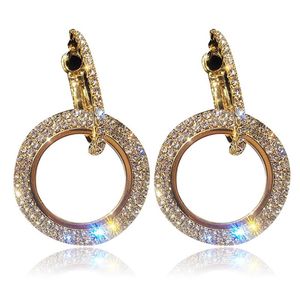 Brincos de argola Bling Full Full Crystal Double Circle Fashion Jewelry