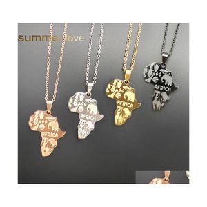 Pendant Necklaces 4 Color Africa Map Necklace For Women Men Fashion Hip Hop Stainless Steel Chain Jewelry Wholesale Drop Delivery Pen Dhokl