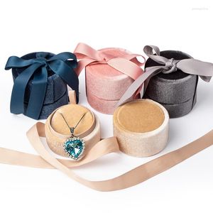 Jewelry Pouches Velvet Ring Box Earring Necklace Pendants Storage Gift Packaging Case With Elegant Bow Ribbon For Wedding Engagement