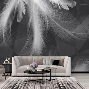 Wallpapers Custom Mural Wallpaper Modern Simple Beautiful Black And White Gray Feather Abstract Art Background Wall Decor Papel De Parede1