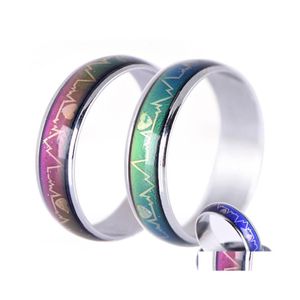 Band Rings Fashion Creative Platinum Quality Magic Ring Temperatur Colorchanging Electrocardiogram Heartbeat Drop Delivery Jewelry DHSJ4