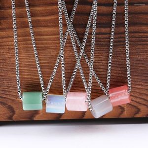 Pendant Necklaces Natural Stone Crystal Aventurine Cylindrical Necklace Charms Women Jewelry Finding 2023 Statement Choker Gothic
