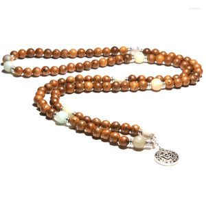 Strand 108 pärlor yoga armband för kvinnor män naturliga sandelträ buddhistiska buddha trä bön pärlor lotus om rosendjur armband halsband
