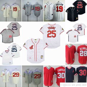 Movie Vintage 25 Jim Thome Baseball Jerseys Stitched 19 Bob Feller 28 Corey Kluber 30 Joe Carter Jersey Breathable Sport Blue Pullover