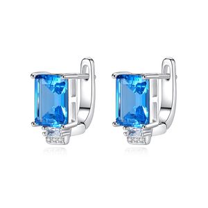 Sea Blue Gem Stud Earrings Jewelry Korean Fashion Women Micro Set Zircon S925 Silver Geometric Gem Ear Clip Earrings Women's Wedding Party Valentine's Day Gift SPC