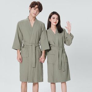 Kadınların Pijama Bahar Sonbahar Waffle Kimono Robe Çift Ev Kıyafetleri Samimi iç çamaşırı gündelik ev kıyafeti bornoz elbisesi gece kıyısı