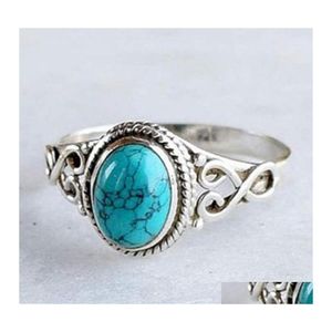 Band Rings Natural Stone Blue Turquoises Finger Vintage Antique Fashion Jewelry For Women 425C3 Drop Delivery Dhe8H