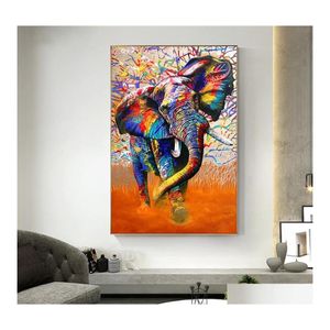 Målningar Street Art Graffiti Canvas African Color Elephant Animal Pictures Wall Poster och tryck för vardagsrumsdekor293c Drop D DHGUQ