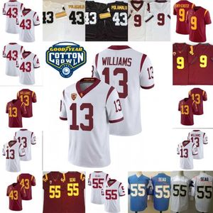 メンズジュニアシーUSCトロイの木馬フットボールジャージーステッチ＃9 juju Smith-schuster 43 Troy Polamalu 13 Caleb Williams USC Jersey