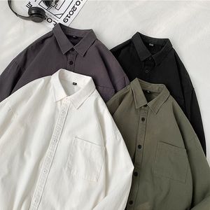 Mense Casual Shirts Spring Autumn Cotton White Man Long Sleeve Man Black Elegant For Men 230208