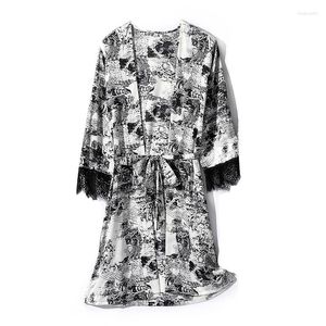 Women's Sleepwear Long Sleeve Home Clothing Intimate Lingerie Satin Summer Women Kimono Robe Casual Homewear Print Flower Bathrobe Gown