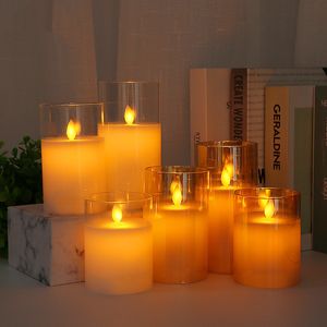 3pcs/set Electronic Candle Lamp Simulation Flame Remote Control Candle Set Brown Glass LED Candle