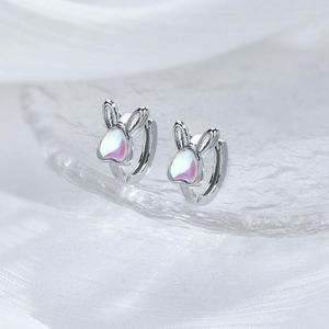 Hoop örhängen Moonstone Ear Buckle Cute Heart Animal Earring for Women Girl Fashion Silver Color Jewet Gift