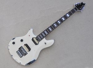 Biała gitara elektryczna lewej ręki z przełącznikiem Break, Floyd Rose, fretboard z drzewa różanego