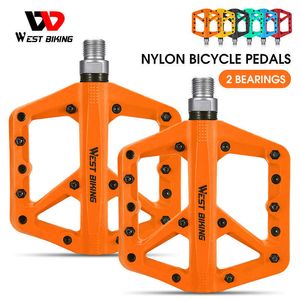 Cykelpedaler West Cykling 2 Tätade lager Bicycle Pedals Ultralight Nylon Anti-Slip Cycling MTB Road BMX Pedal Widen Flat Bike Accessories 0208