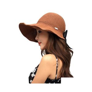 Wide Brim Hats Foldable Bohemia Sun For Women Back With A Bow Summer Sombreros Ladies Beach Ua St Visors Packable Fishing Cap 293 Dr Dh0Ua