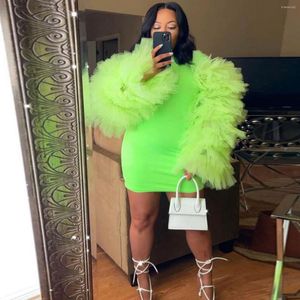 Casual Dresses Fluorescent Green African Women Tulle Puffy Long Sleeves Birthday Dress Poshoot Party Gown For Christmas