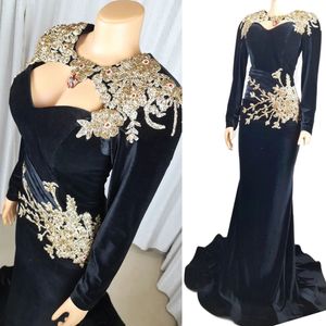 ASO 2023 Arabiska Ebi Black Mermaid Prom Dresses Lace Pärled Crystals Evening Formal Party Second Reception Birthday Bridesmaid Engagement Gowns Dress ZJ274