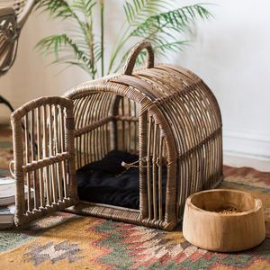 Cat Carriers skrzynia domów naturalny agat rattan ręcznie robione sztuka łóżko zwierzaka przenośna klatka kathouse Doghouse House Four Seasons Universal