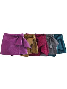 Damskie spodenki Willshela Fashur Teksturowane Skort z Bow Knot Wysokim stanu Niewidzialny boczny zamek błyskawiczny Casual Chicka Kobieta Elegancka Y2302