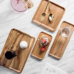 Plates Acacia Wood Serving Tray Rectangle Square Breakfast Sushi Snack Bread Dessert Cake Coffee Fruit Plate Wooden Tea