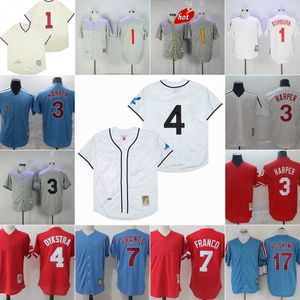 NCAA Vintage 1 Richie Ashburn Beyzbol Formaları Dikişli 3 Bryce Harper 19 Greg Luzinski 4 Scott Kingery 7 Maikel Franco 17 Rhys Hoskins Jersey