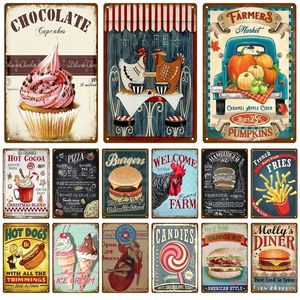 Zartes Fast-Food-Metallgemälde, Hamburger, Cupcake, Pizza, Blechschild, Vintage-Stil, für Restaurant, Zuhause, Bar, Café, Küche, Wanddekoration, Zubehör, 20 x 30 cm, Woo