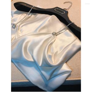 Abiti casual Ordifree 2023 Summer Women Satin Party Dress Spaghetti Strap Sexy Backless Diamond White Short Silk Mini